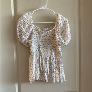 Altar'd State White Puff Sleeve Smocked Blouse